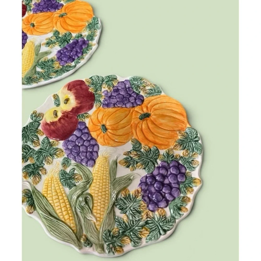 Fitz & Floyd Omnibus Harvest Bounty Autumn Desert Snack 3 Plates Thanksgiving